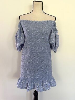 Smocked Off Shoulder Mini Dress Floral Print Ruffle Hem